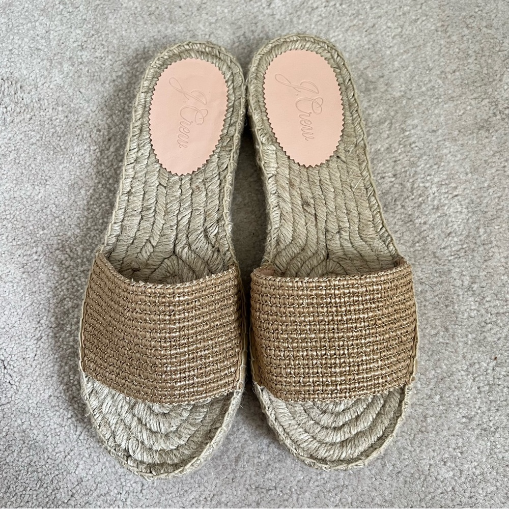 J Crew espadrille platform sandals tan raffia new size 9